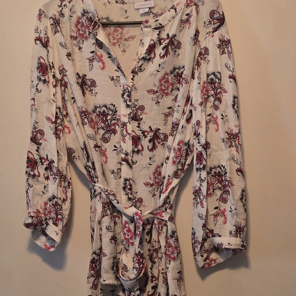 Liz Claiborne Floral Blouse - Cream and Pink